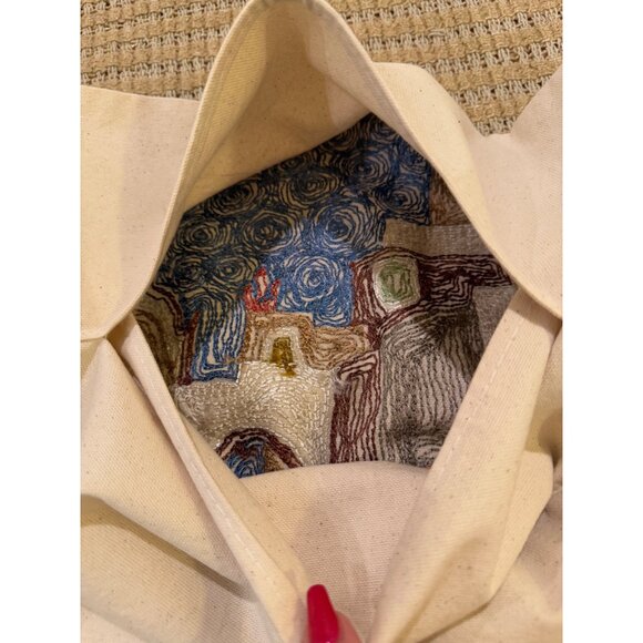 Handcrafted Chain Stitched Cotton Pillow Cover With Colorful Village Scene - Picture 5 of 6